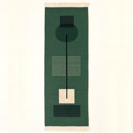 Handmade Green Cotton Geometric Dhurrie For Living Room